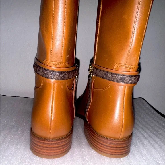 Michael Kors Mindy Leather Signature Logo Trim Boot Women’s Size 9 Brown/Luggage - Picture 4 of 16
